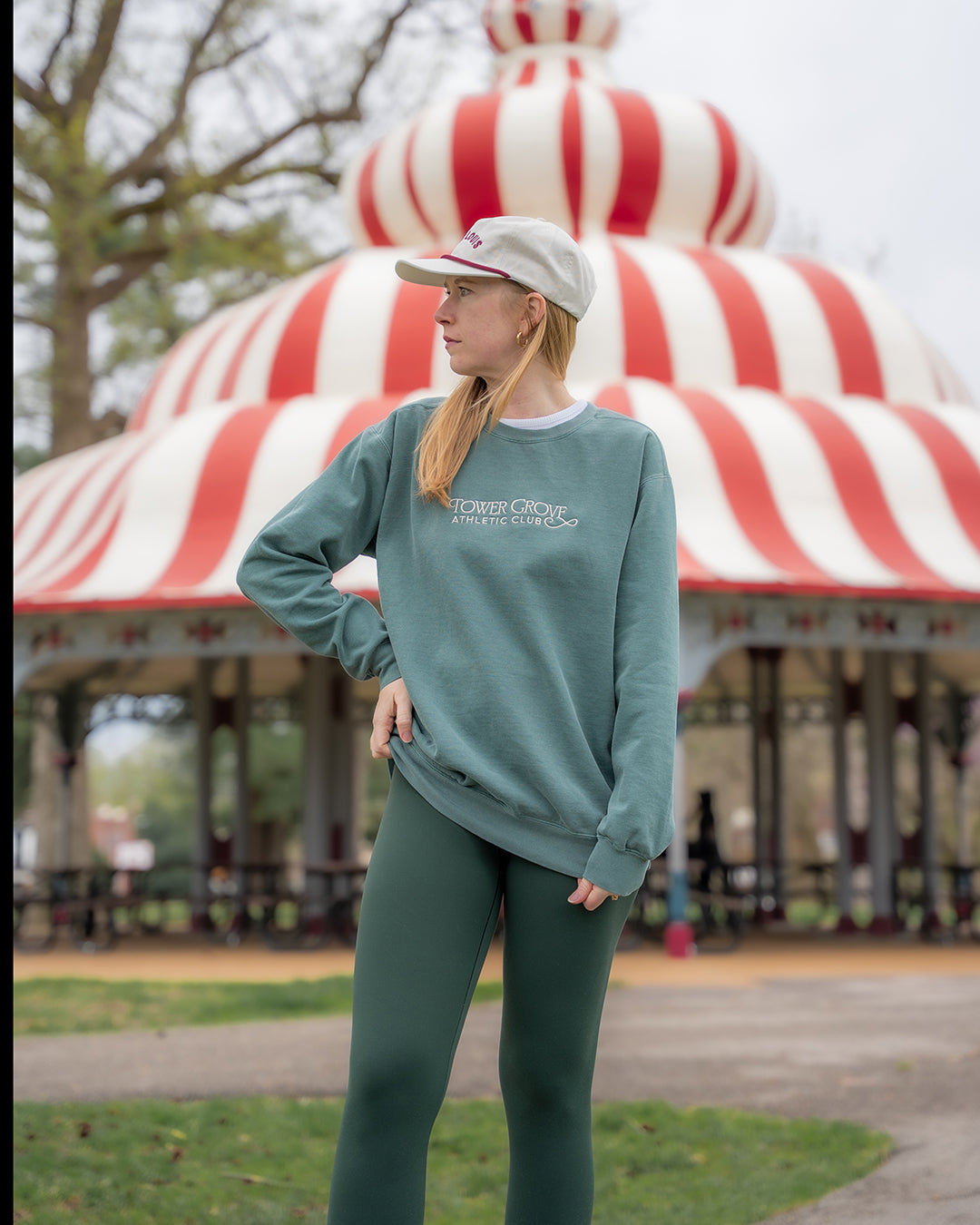 tower grove athletic club embroidered comfort colors crewneck sweatshirt green