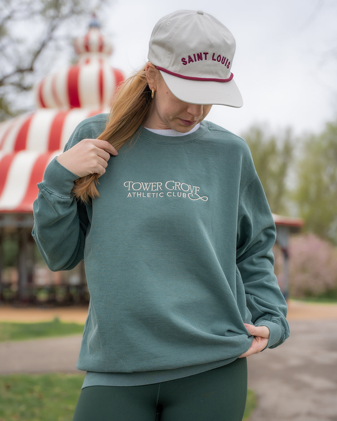 tower grove athletic club embroidered comfort colors crewneck sweatshirt green