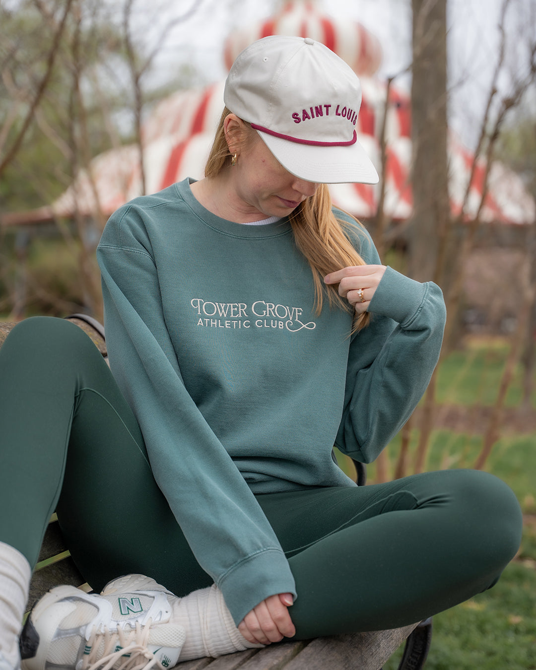 tower grove athletic club embroidered comfort colors crewneck sweatshirt green