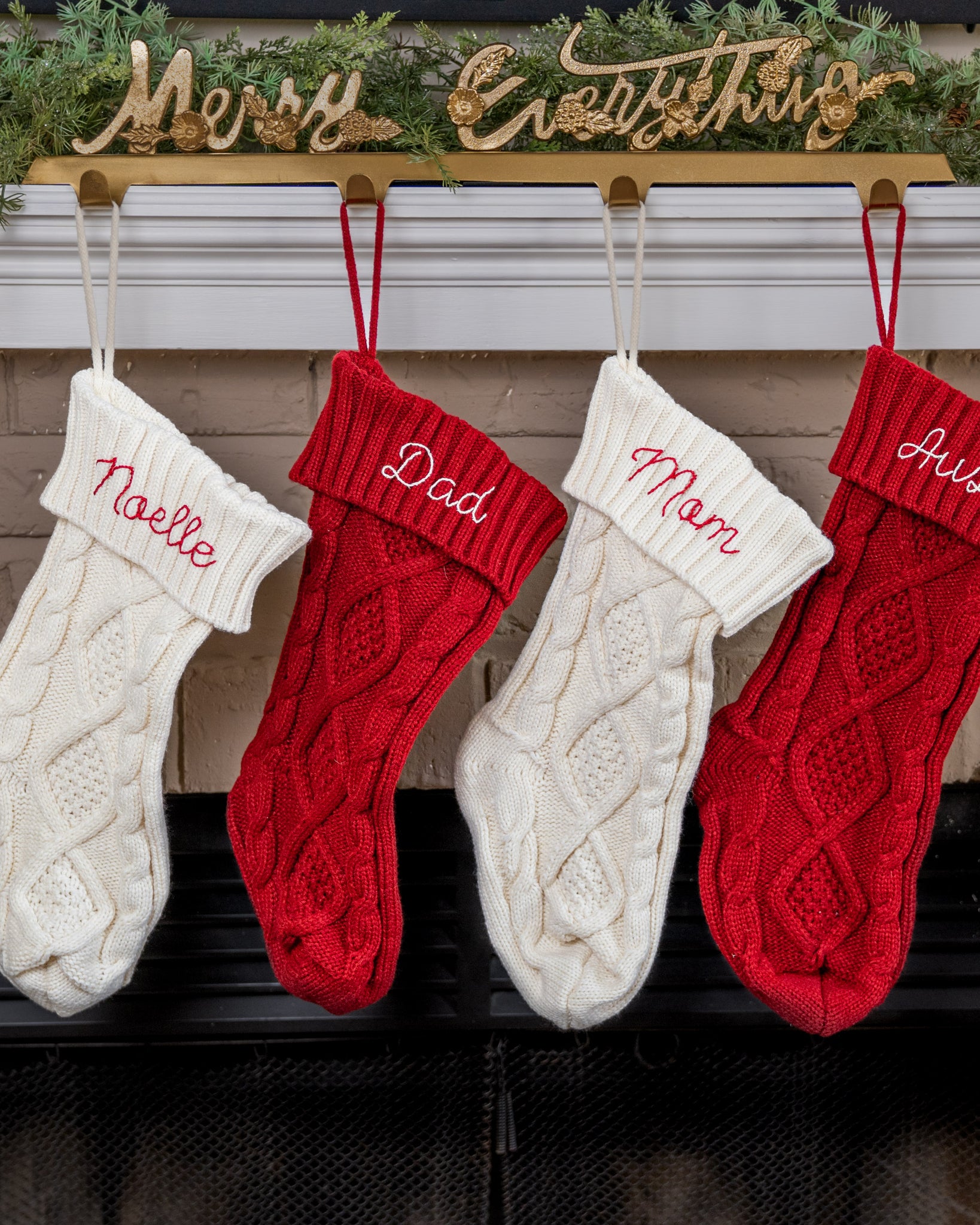 Hand Embroidered Cable Knit Stocking