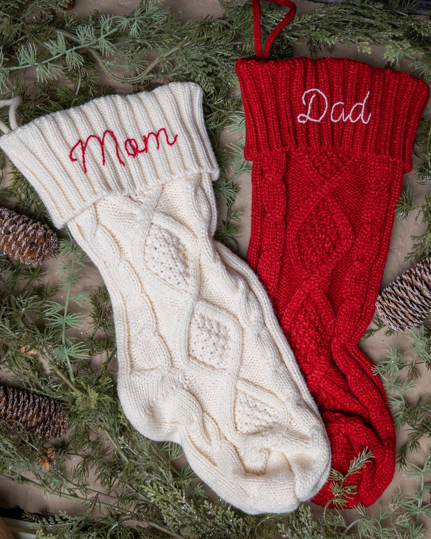 Hand Embroidered Cable Knit Stocking
