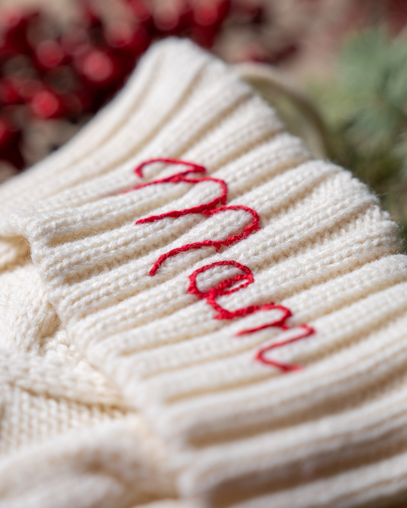 Hand Embroidered Cable Knit Stocking