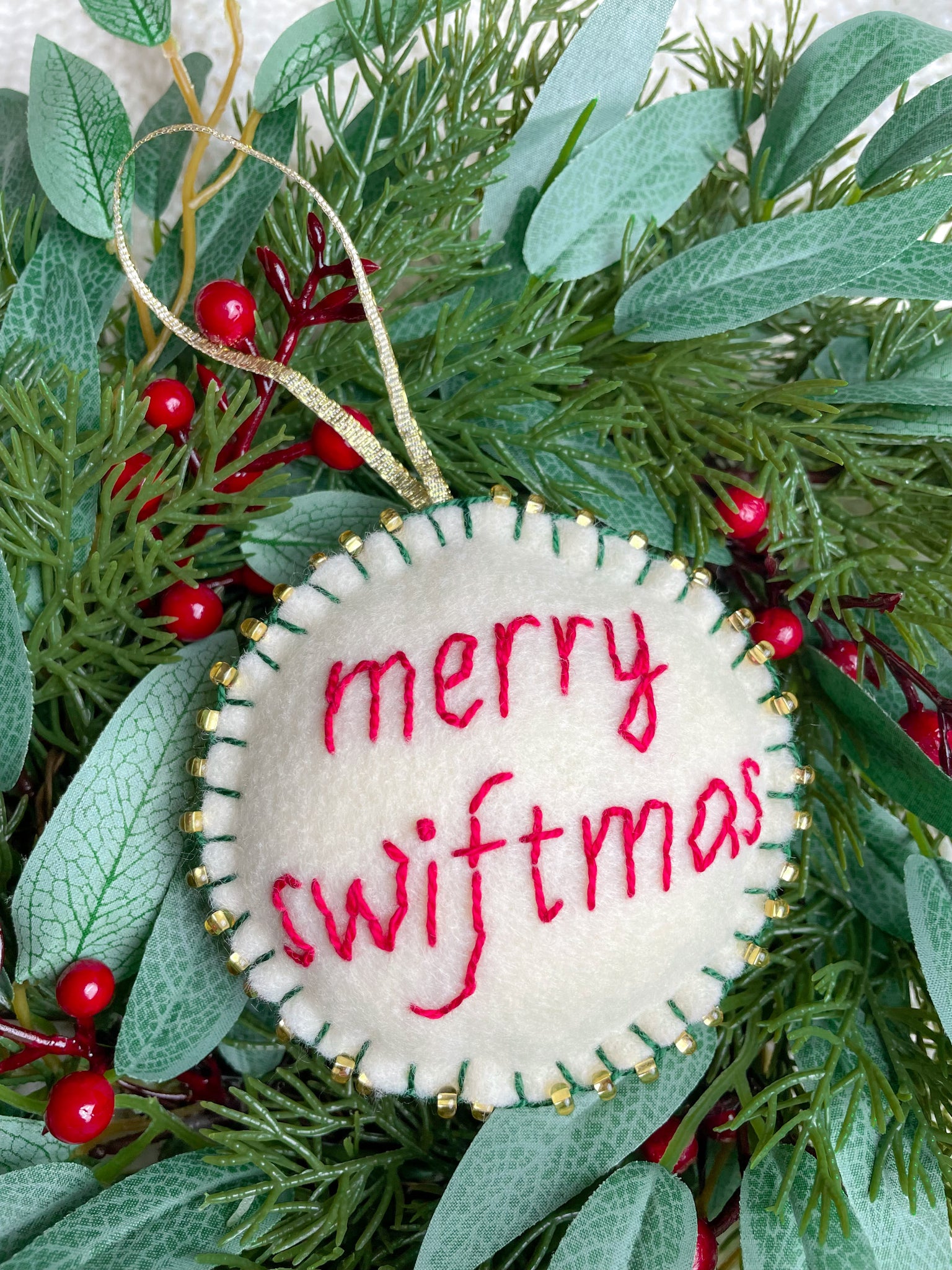 Tis the Damn Season and Merry Swiftmas Hand Embroidered Ornaments