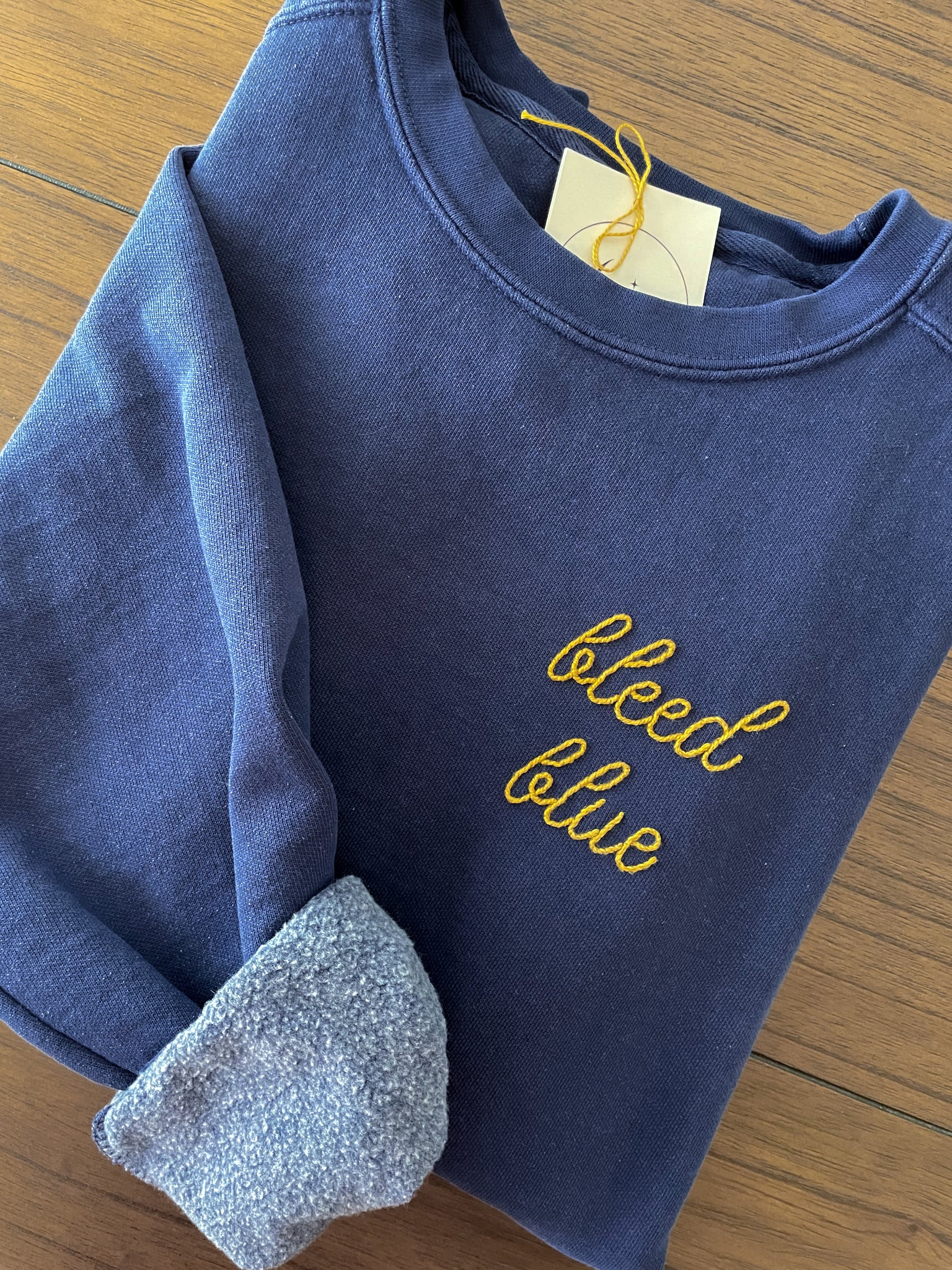 Navy Bleed Blue Hand Embroidered Sweatshirt or Tshirt