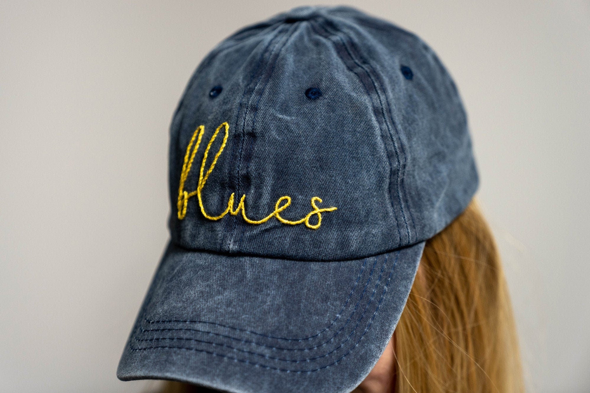 STL Blues Hand Embroidered Dad Hat