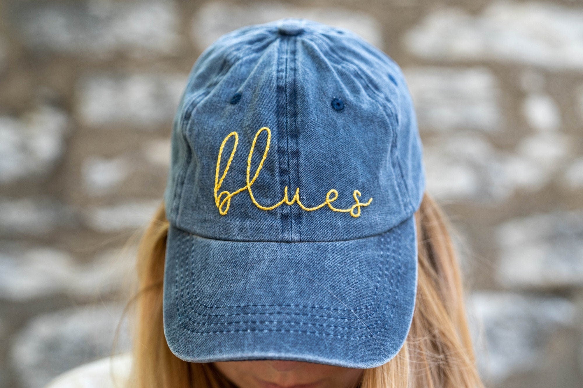 STL Blues Hand Embroidered Dad Hat