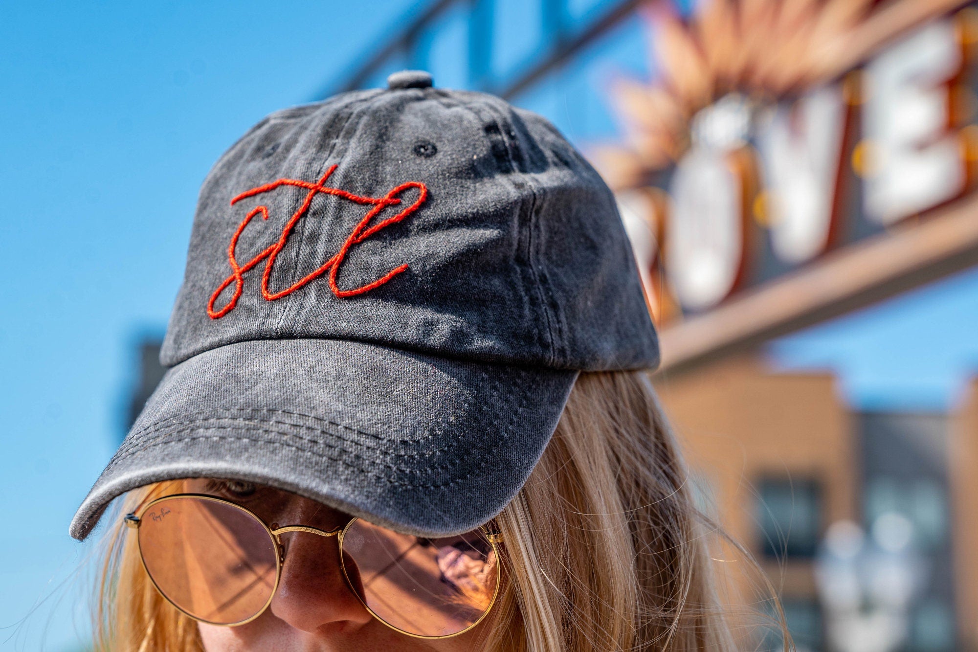 Red STL Hand Embroidered Dad Hat