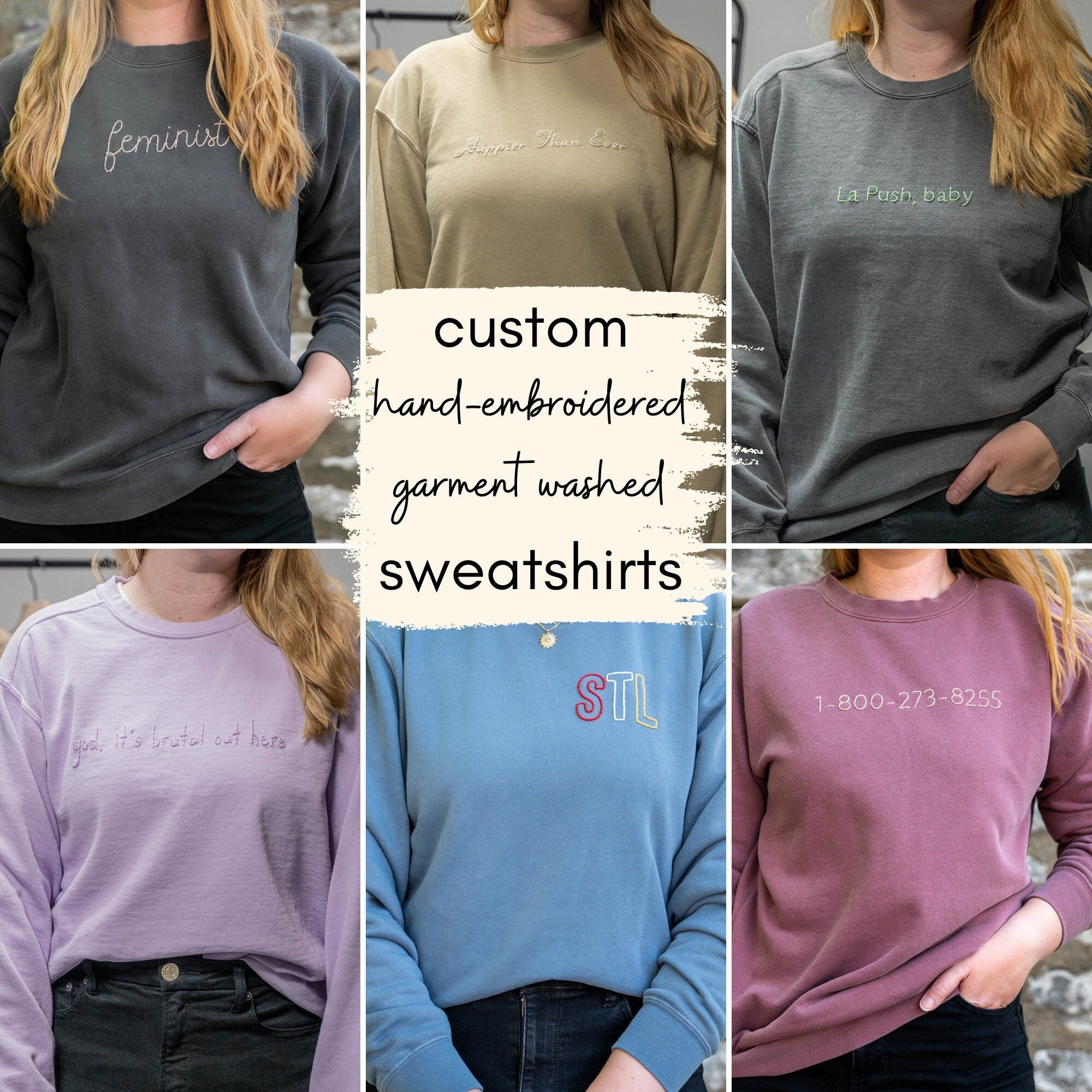 Custom Text Hand Embroidered Sweatshirt