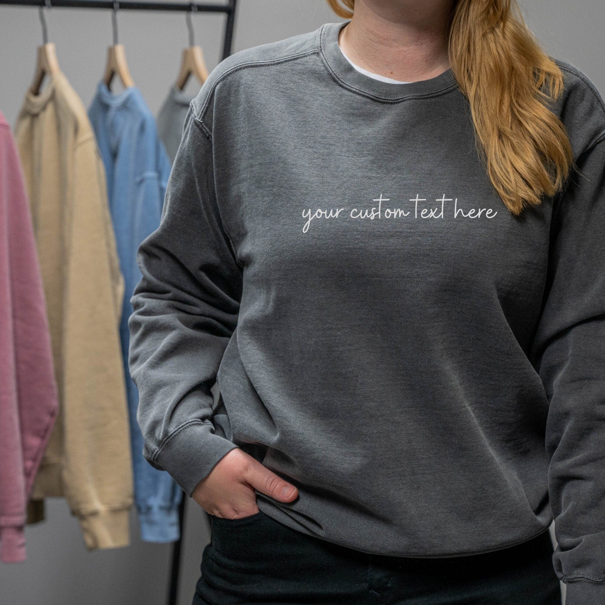 Custom Text Hand Embroidered Sweatshirt