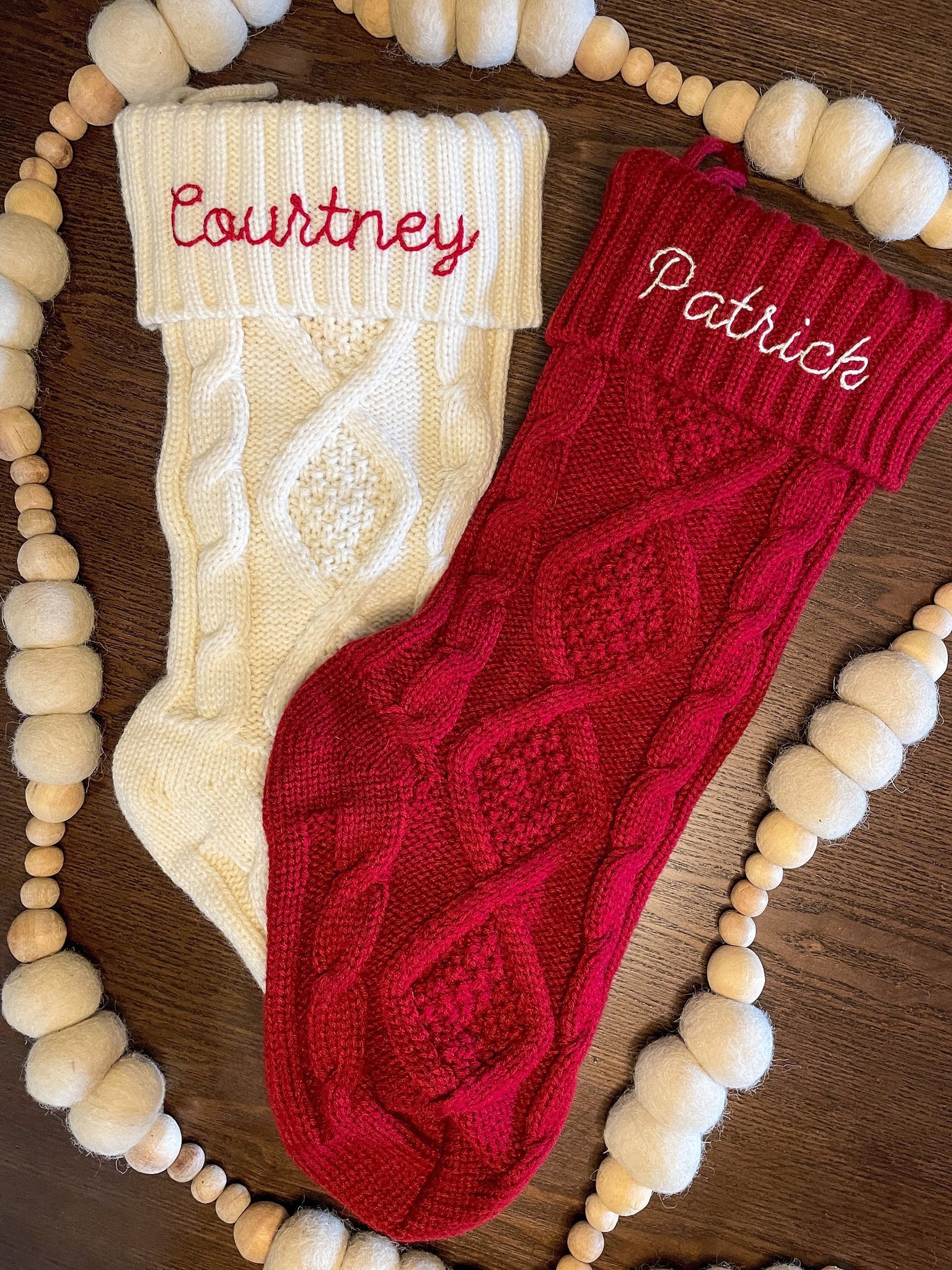 Hand Embroidered Cable Knit Stocking