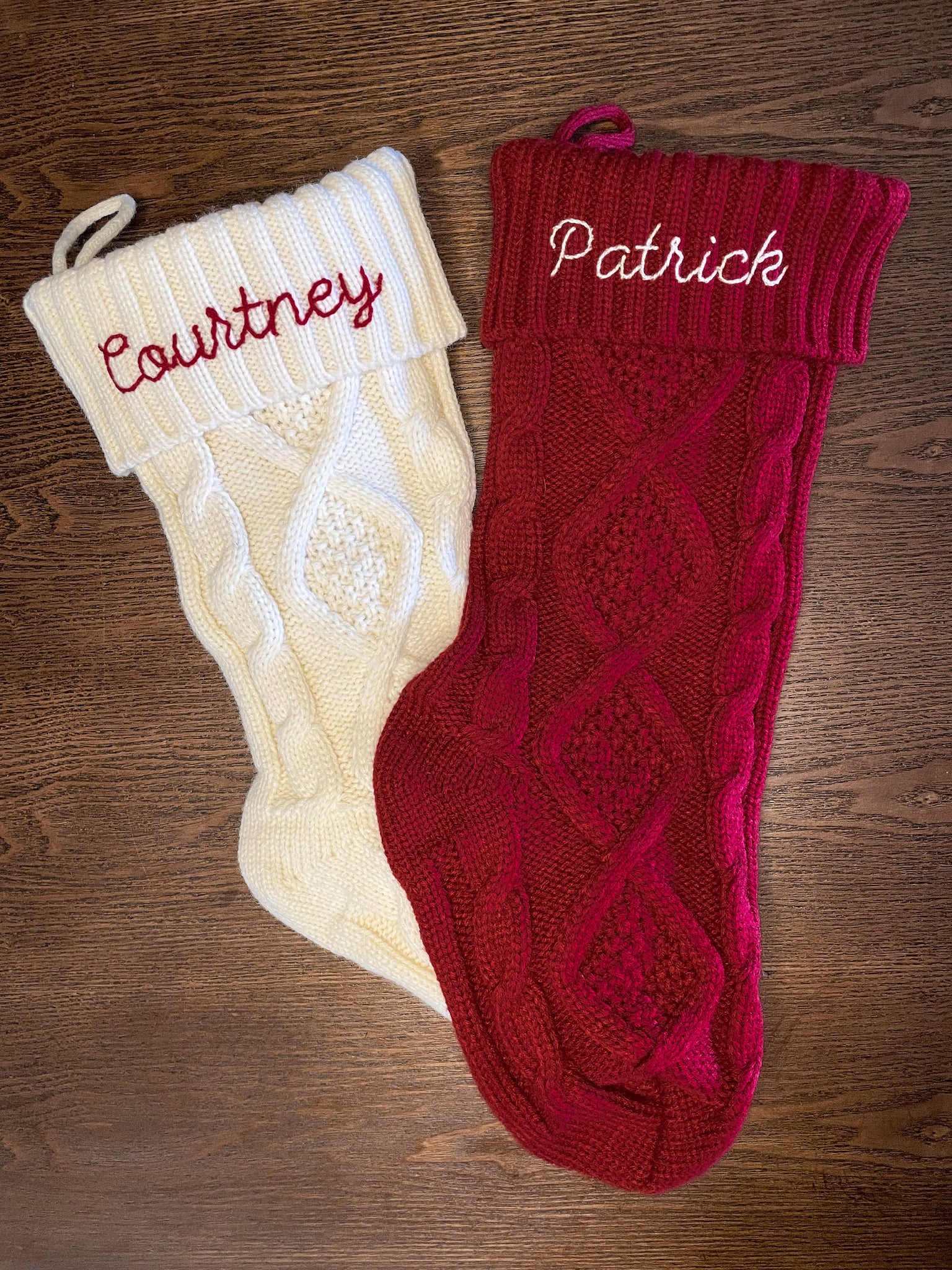Hand Embroidered Cable Knit Stocking