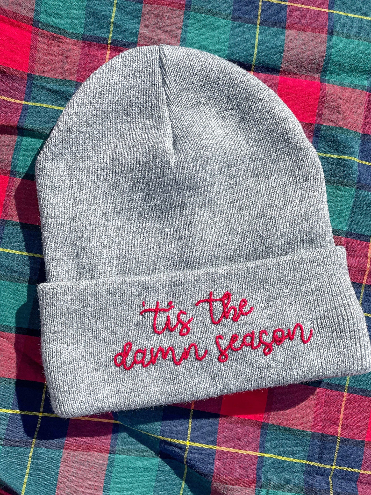 Tis the Damn Season Hand Embroidered Beanie