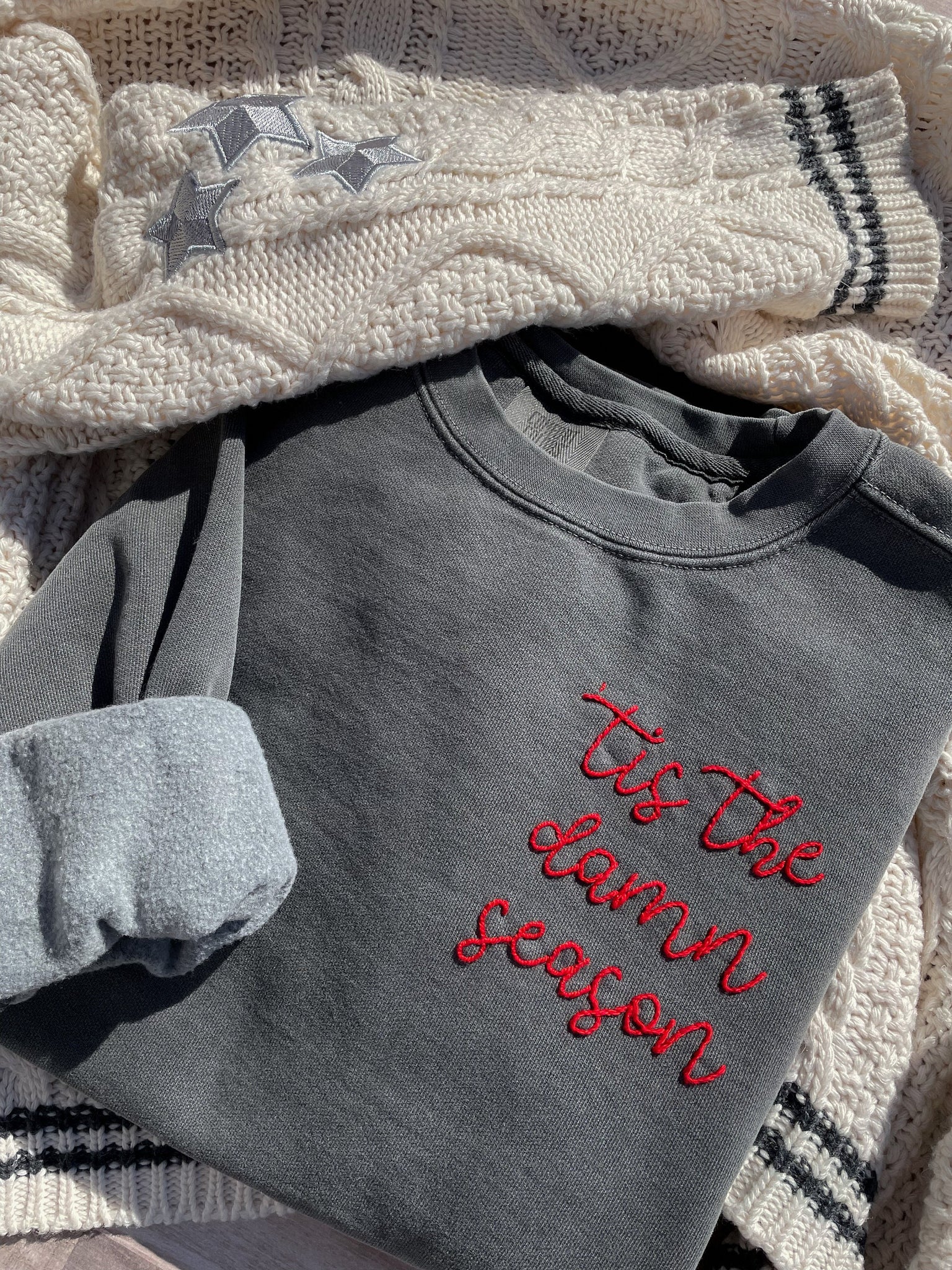 Tis the Damn Season Hand Embroidered Charcoal Sweatshirt
