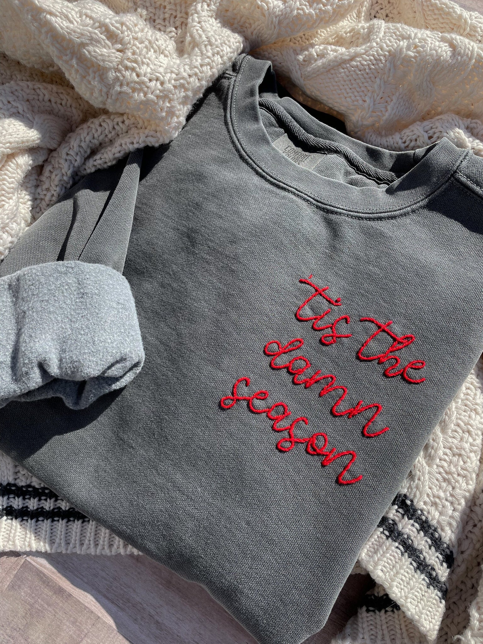 Tis the Damn Season Hand Embroidered Charcoal Sweatshirt