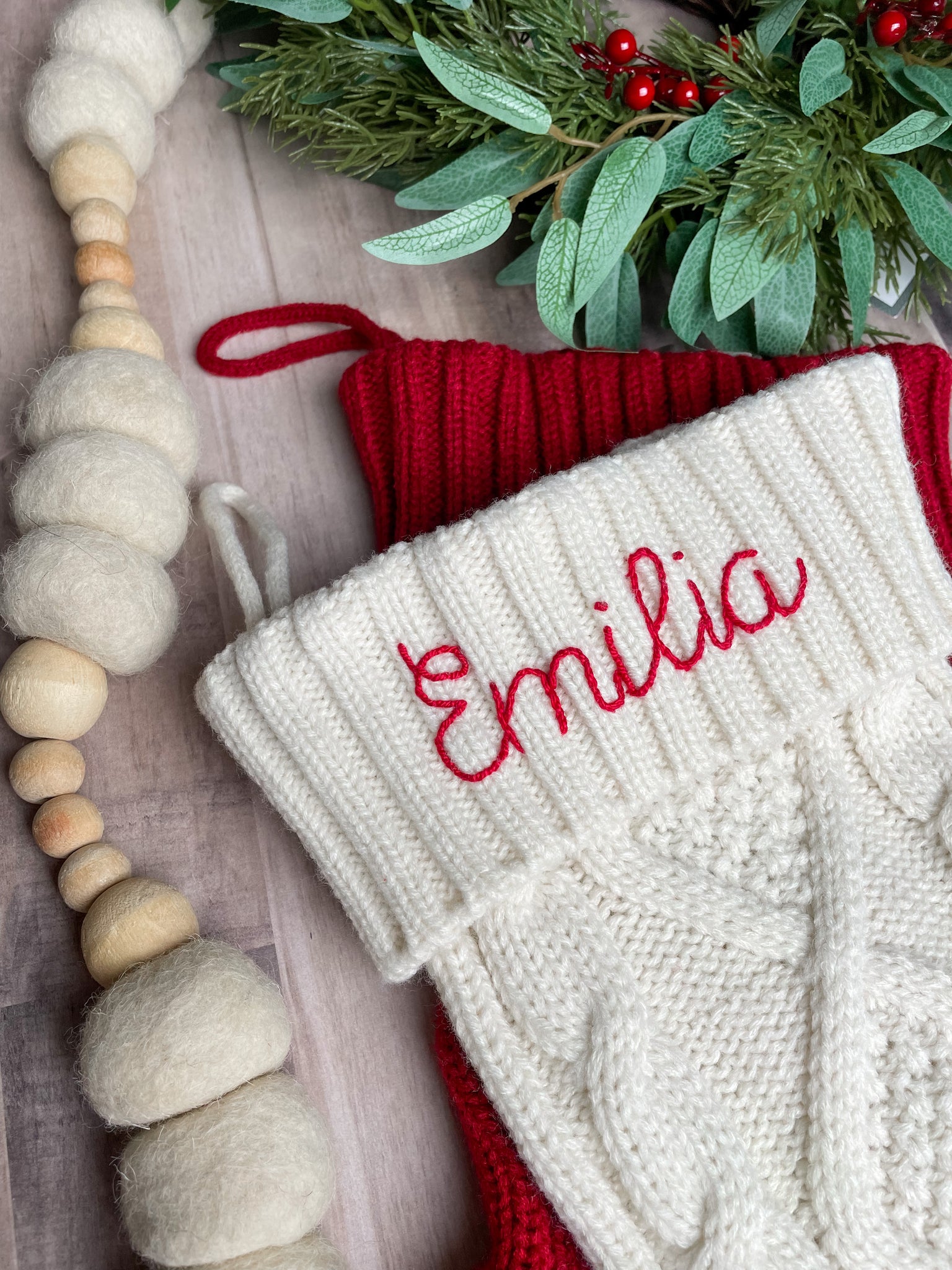 Hand Embroidered Cable Knit Stocking