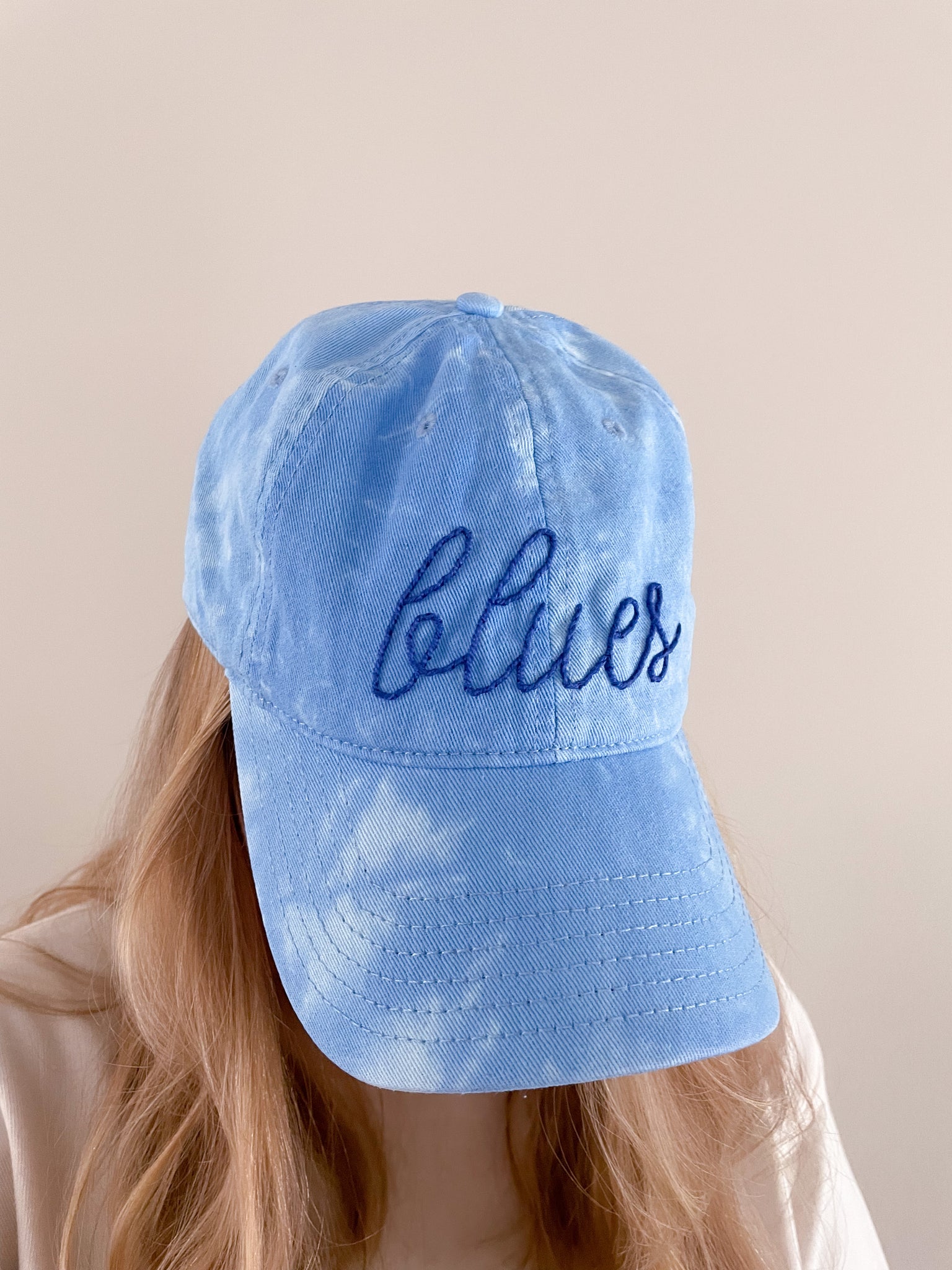Blues Tie Dye Hand Embroidered Dad Hat