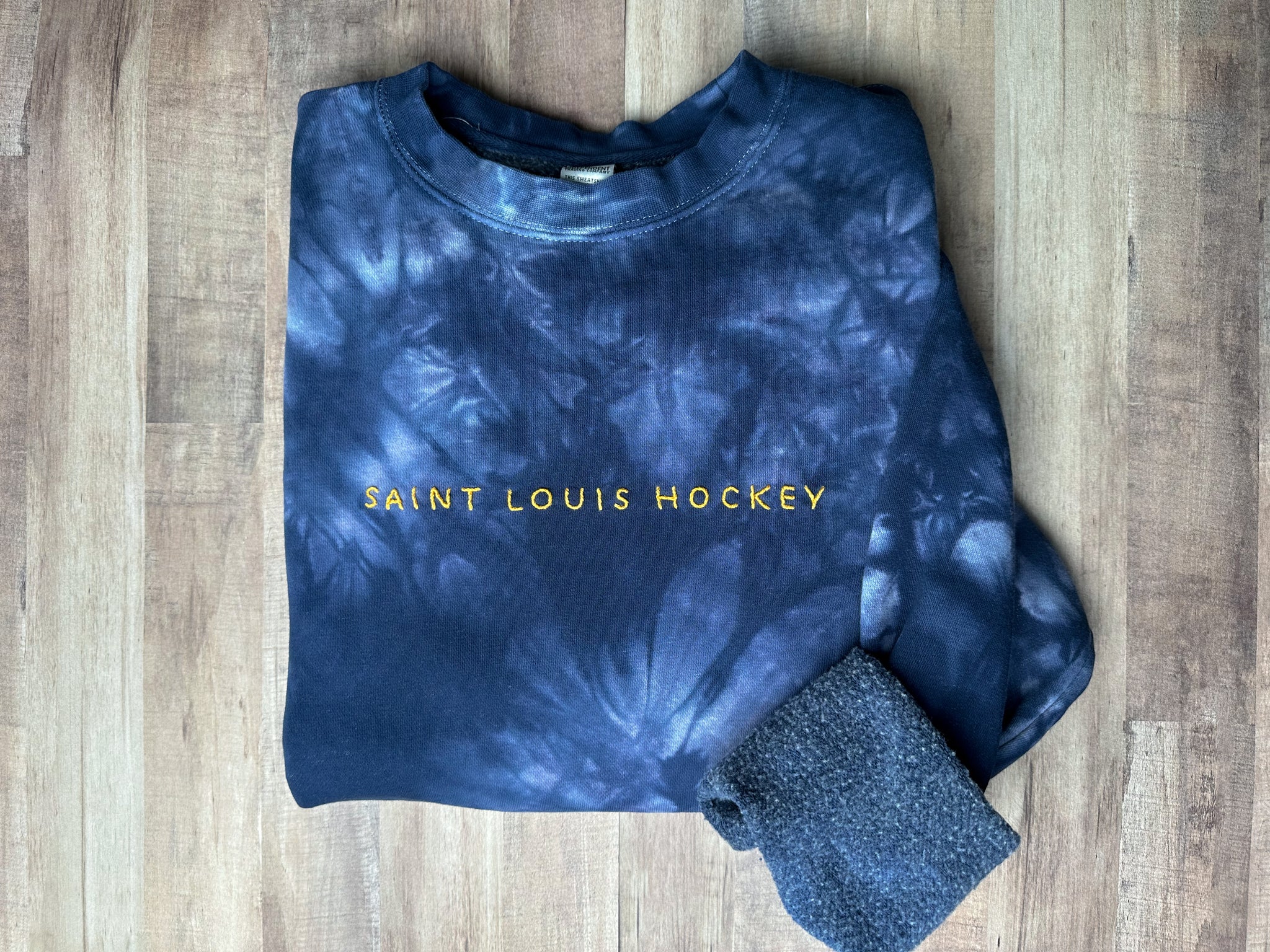 Saint Louis Hockey Tie-Dye Hand Embroidered Sweatshirt